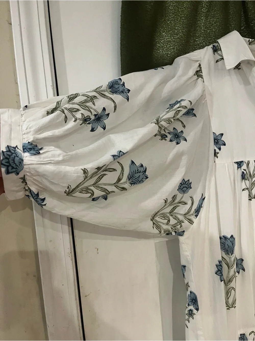White Floral Tiered Maxi Dress with Blue Print made by Saule PARC - Picture 3 of 6